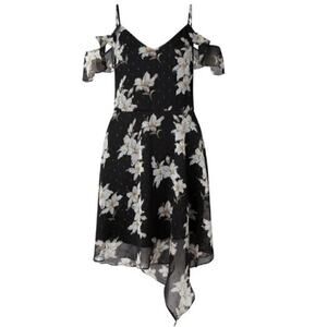 Miss Selfridge Chiffon Floral Print Ruffled Asymmetric Dress Black Womens Size 4